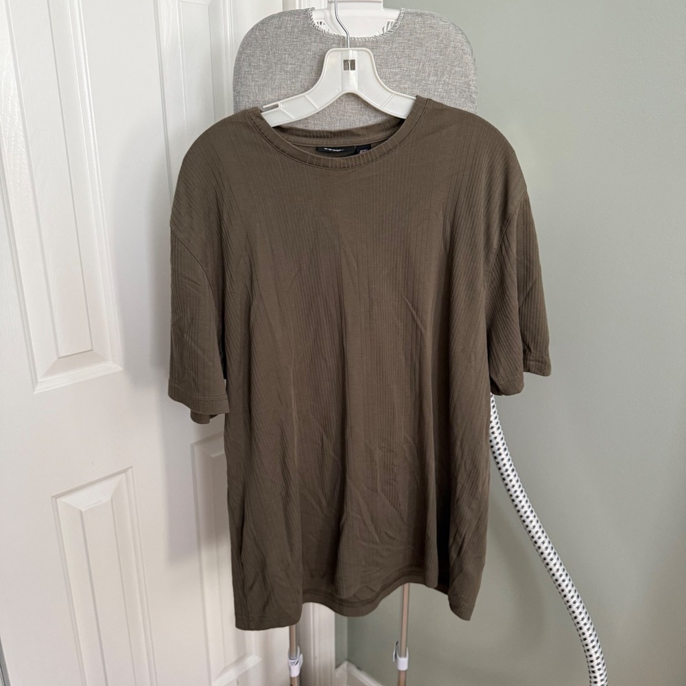 Claiborne Ribbed T Shirt Mens XXL Brown Pima Cotton Oversized Y2K Minimalist